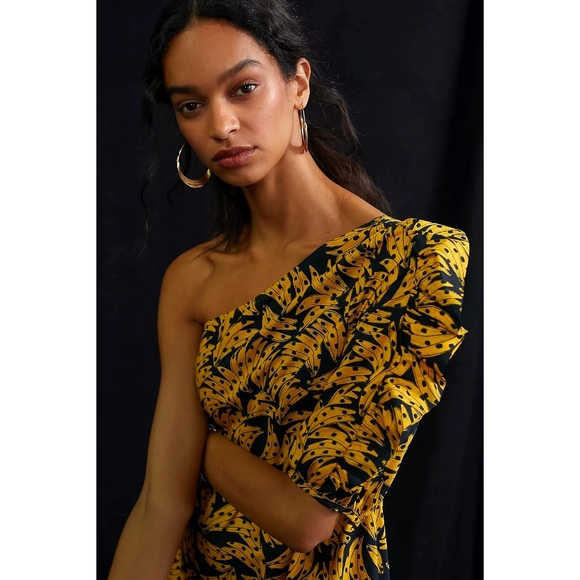 Farm Rio x Anthropologie Banana One-Shoulder Ruffle Tiered Midi Dress - Picture 5 of 11